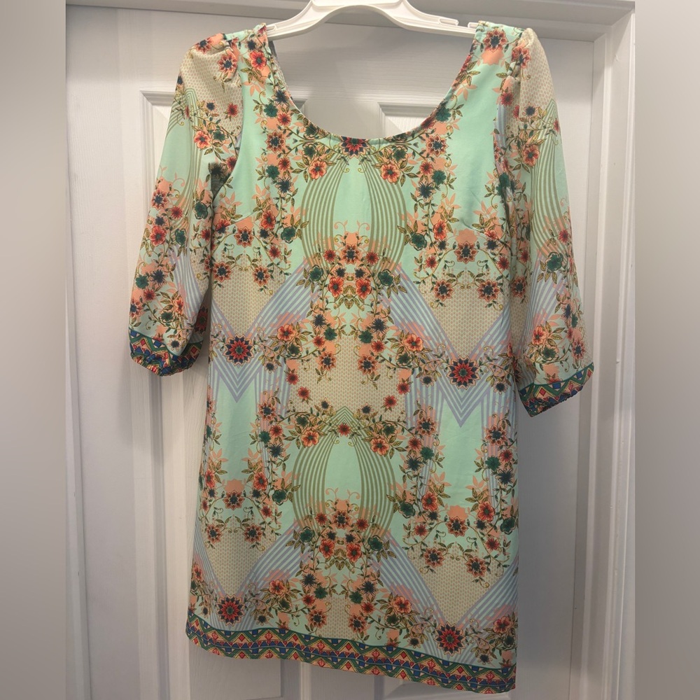 Floral dress (mint green background) - zippered back detail